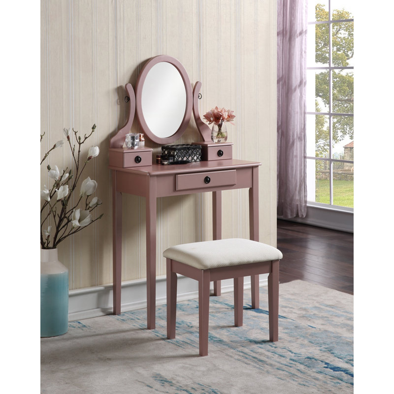 Ensemble de coiffeuse élégant avec miroir réglable et tiroirs de rangement, Or rose