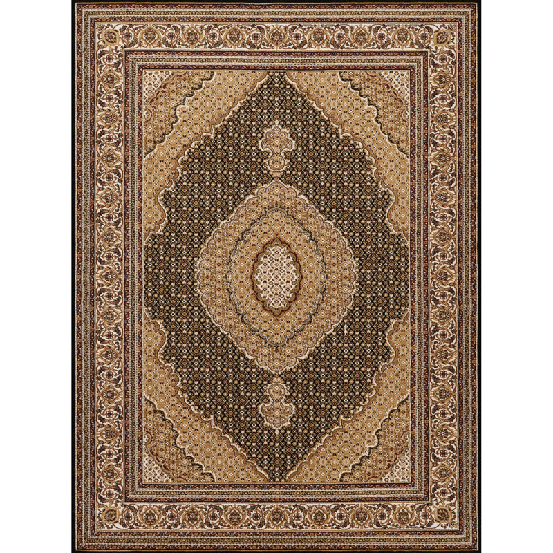 Luxury Traditional 24 In. Wide By 36 Deep Black And Area Rug, Machine-Made Medallion Pattern, 100% Polypropylene, Stain Ornate Classic Rectangle Medallion, & Pet