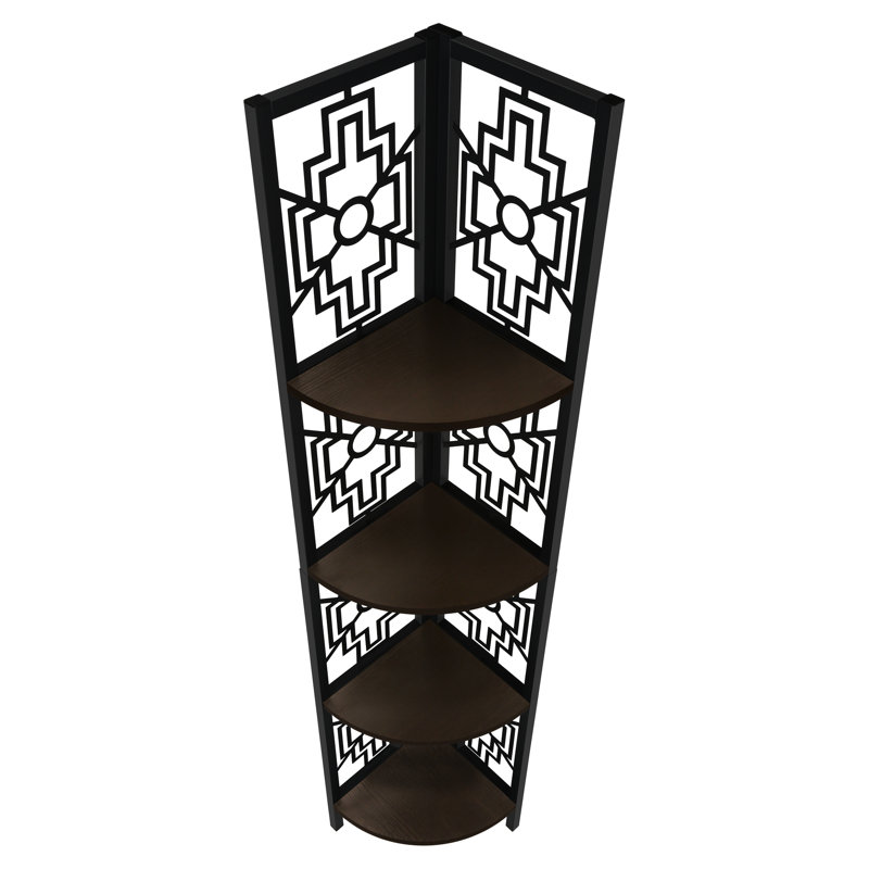 4 Tier Bookcase With Black Metal Frame And Brown Laminate Shelf 62" High Construction
