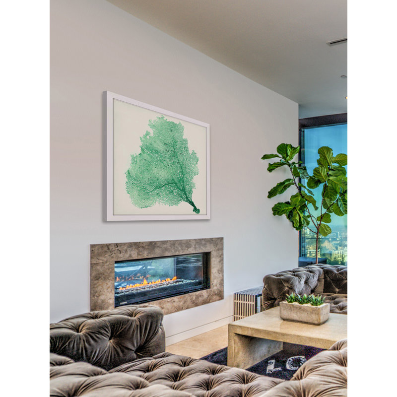 Green Sea Fan Print on Canvas with White Frame, 12" x 12"