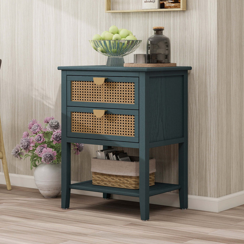 Wood Console Table with 2 Drawers,Shelf, Green