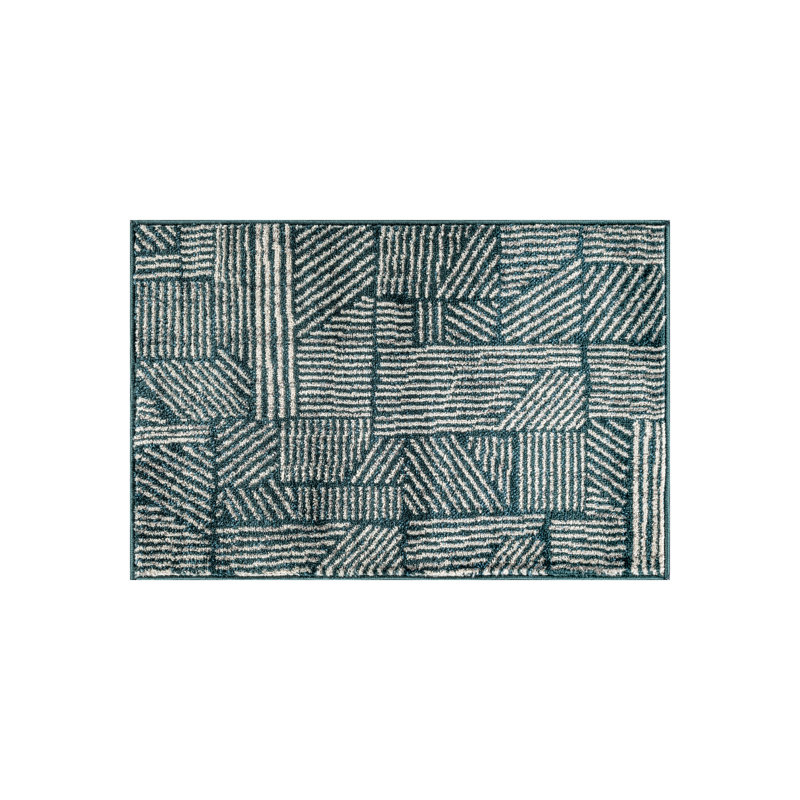 Rambo Geometric Black/Ivory Area Rug, Rectangle 2' x 3', Teal