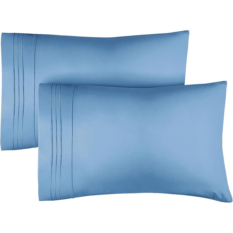 Microfiber Pillowcase Set of 2, Soft Double Brushed Pillow Covers, Breathable & Easy Care, Denim Blue, King