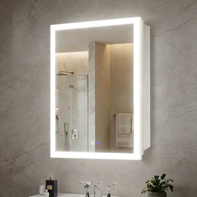 LED Light Medicine Cabinet With Anti-Fog Mirror, Recessed Or Surface Bathroom Smart Mirror Cabinet, ,3 Colors Adjustable Rrightness,Glass Shelf,Usb Shaver Socket