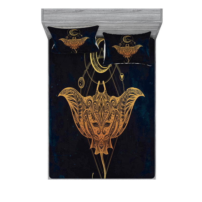 Ensemble de draps Sea Ocean, Ensemble de draps pour grand lit avec 2 taies d'or