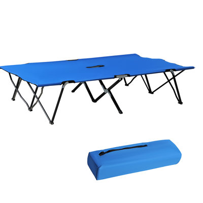 2 Person Folding Camping Cot For Adults From - 50" Extra Wide Portable Sleeping With Carry Bag Elevated Bed Outdoor Entertainment, Beach, Hiking Blue Adult Person, Fun,
