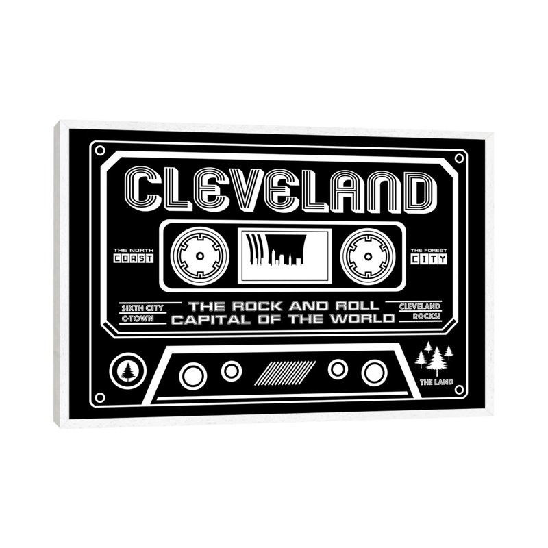 Cleveland Cassette - Dark Background - Print on Canvas, White Framed, 101.6cm H x 152.4cm W x 3.81cm D