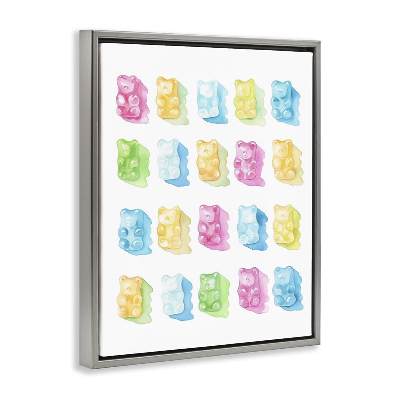 Cadre flottant de la collection Pastel Candy Bears, design par Lil 'Rue, Cadre flottant gris lustré, H 31 po x l 25 po