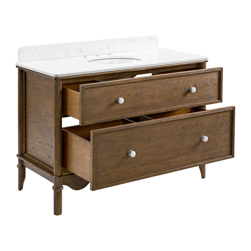 Meuble-lavabo Cheyannia 48 po L x 22 po P avec un seul lavabo et un dessus en marbre reconstitué