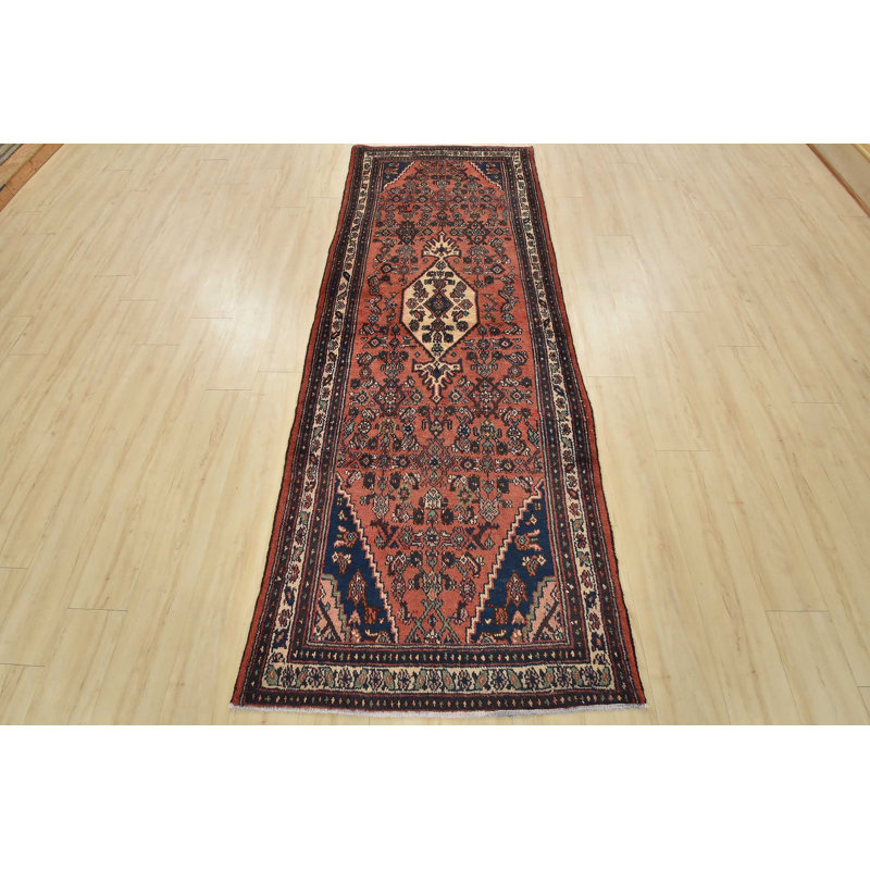 Tapis rose rétro en laine noué à la main 3 pi 7 po x 9 pi 6 po Tribal Vintage
