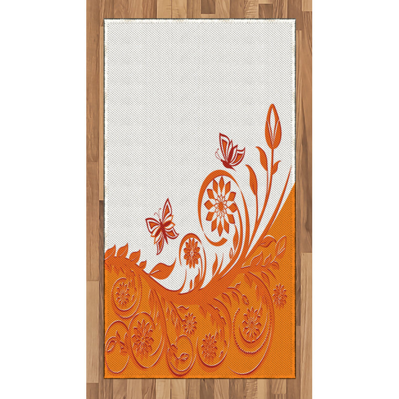 Tapis décoratif orange à haute densité de fibres longues en polyester, Rectangle 2 pi 7 po x 5 pi