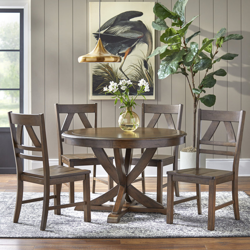 Rivington 5-Piece Solid Wood Pedestal Dining Set, Oak