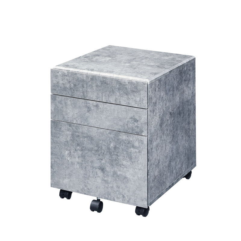 Classeur à 3 compartiments de rangement, couleur argent, 5 roulettes, armoire en bois avec faux béton, structure de cas