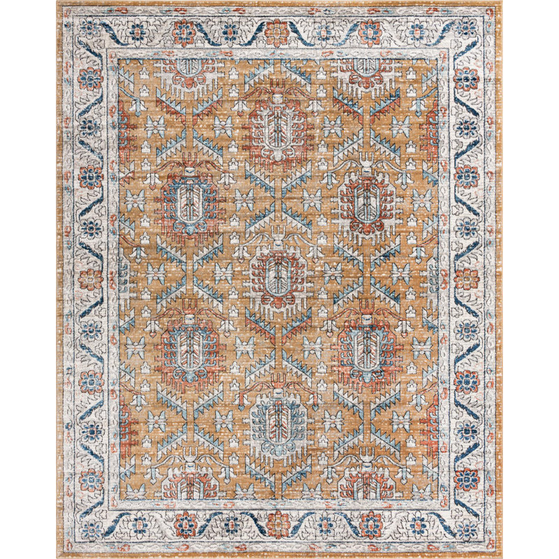 Tapis traditionnel jaune / ivoire, Rectangle 9 pi x 12 pi