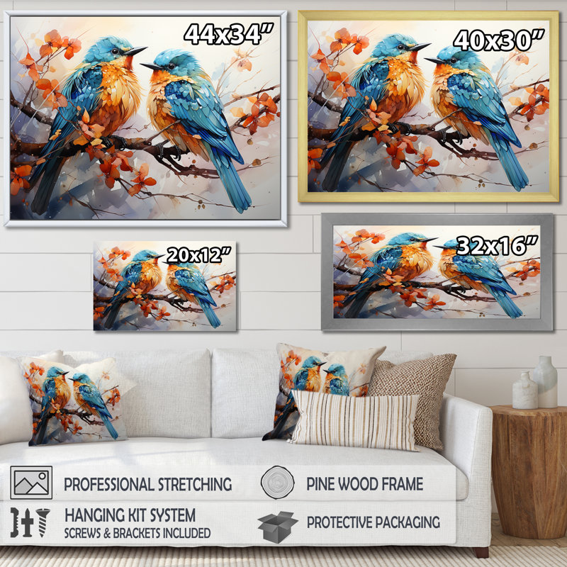 «Birds Of Paradise Minimalisme Dream I» sur toile, Cadre flottant doré, H 34 po x l 44 po