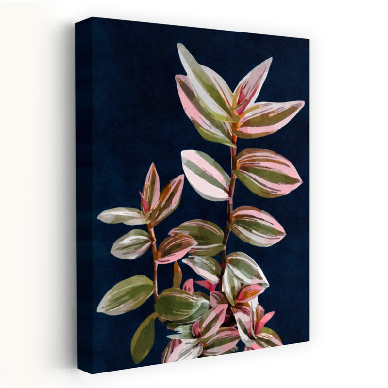 Bleu marine et rose, plante, art moderne moderne, plante naturelle, 60" H x 40" W