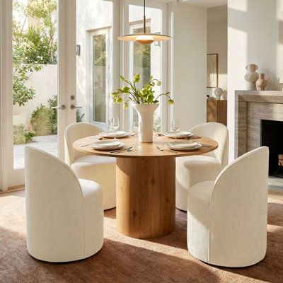 4 - Person Dining Table Sets With Round Table & 4 Upholstered Fabric Chairs