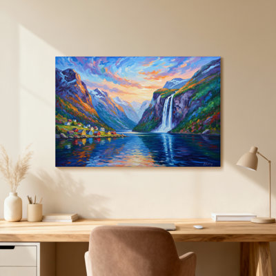 Paysage de montagne avec cascade et village