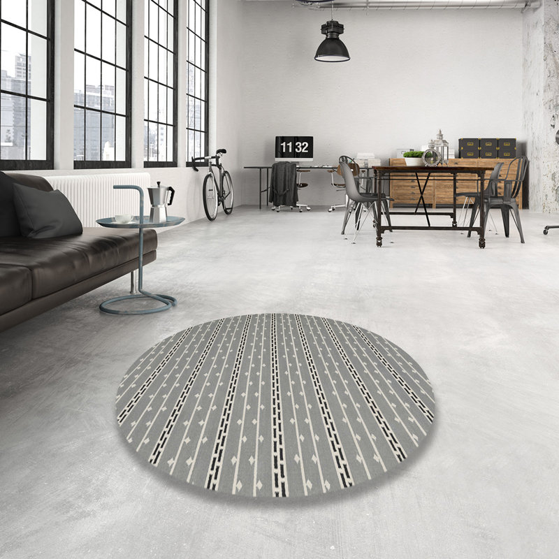 Tapis gris/zone noire contemporaine, Rond 5 pi