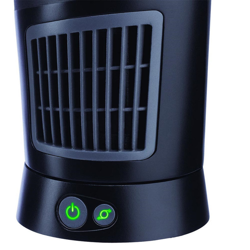 Compact Black Oscillating Tower Fan with Pivoting Top