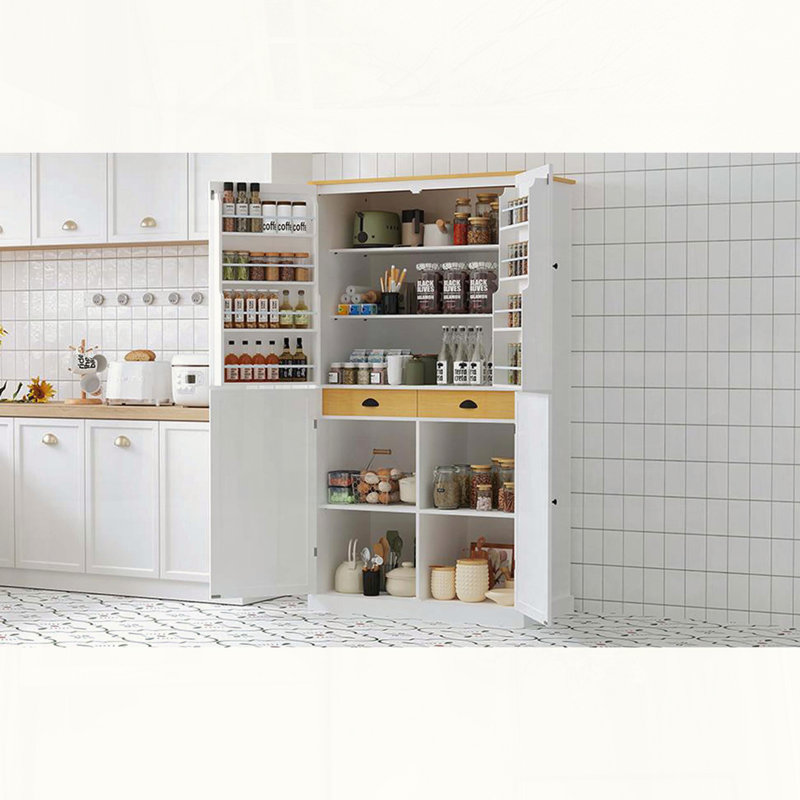 Armoire de rangement autoportante avec 2 tiroirs, 2 tablettes réglables et 8 tablettes de porte pour la cuisine et la salle à manger
