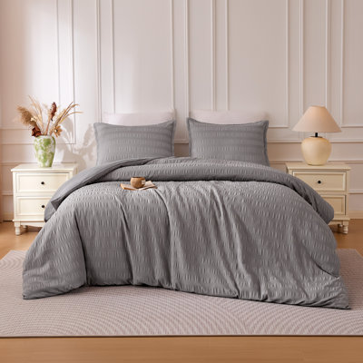 Sleep Zone Diamond Grid Flower Craft Duvet Cover Set Dark Grey Striped Twin