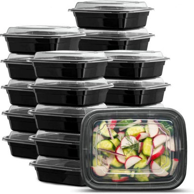 Dorlan 16oz. Black Rectangular Meal Prep / Bento Box Containers with Lids
