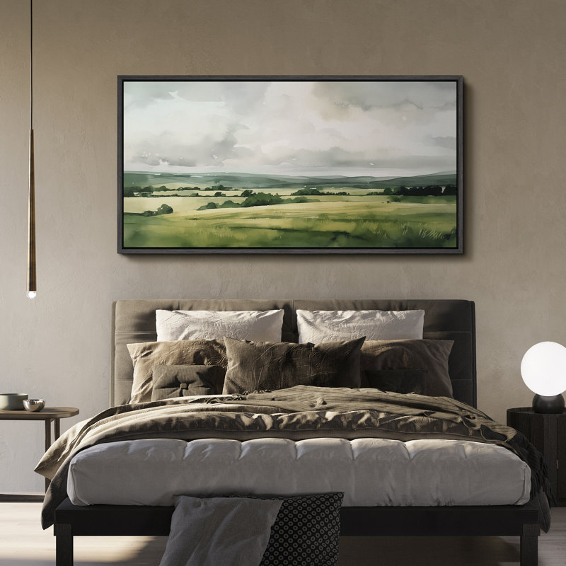 Illustration abstraite de paysage, images murales minimalistes vertes simples, impression numérique sur toile giclée sur toile