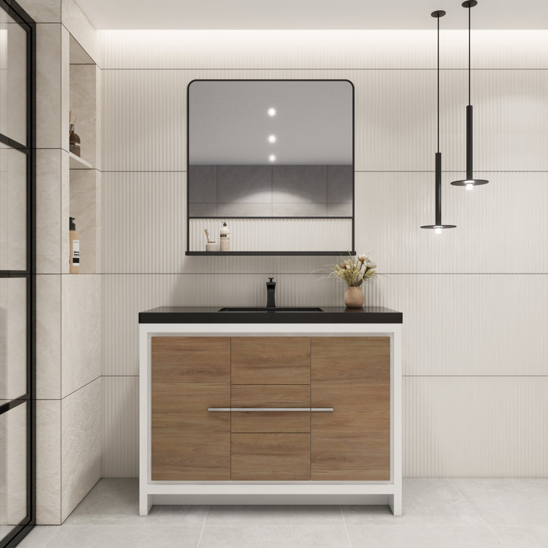 Enhaut 48" Single Bathroom Vanity Set, Black Gray Oak