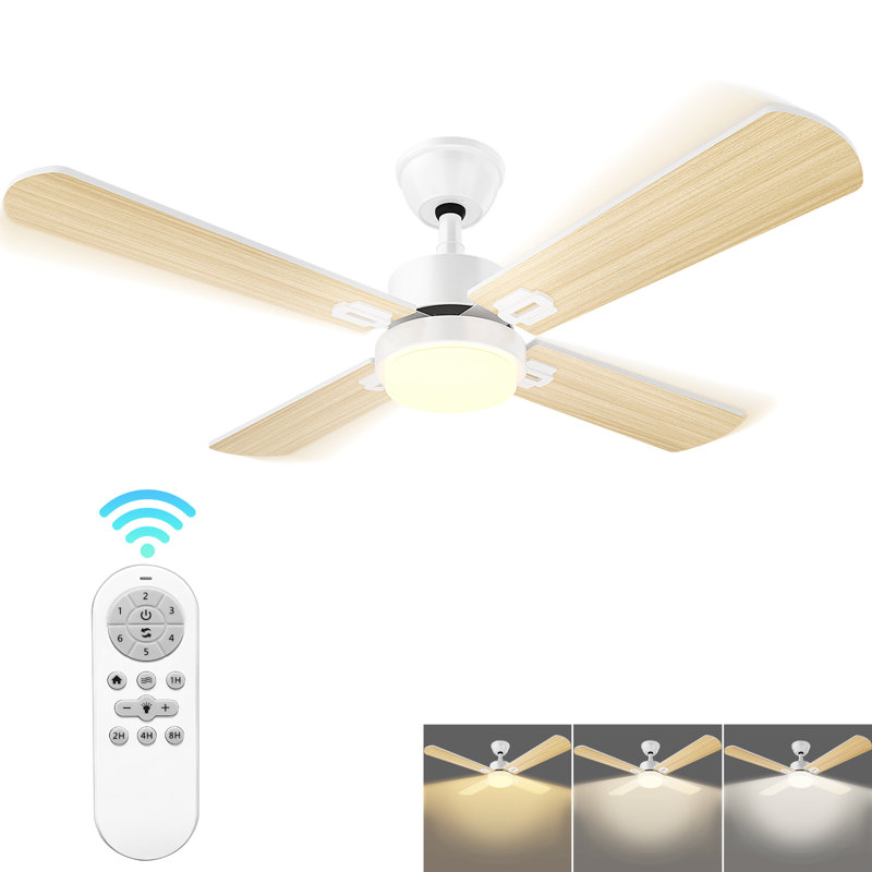Ventilateurs de plafond avec lumières, Blanc, Bois naturel