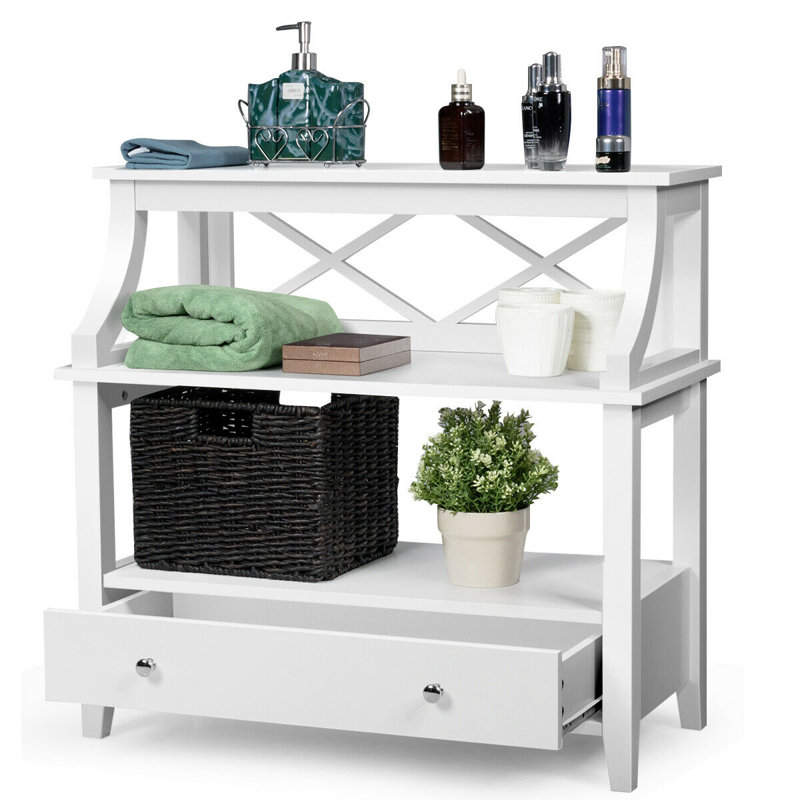 Console Solana à 3 niveaux avec grand tiroir et tablettes de rangement, Blanc