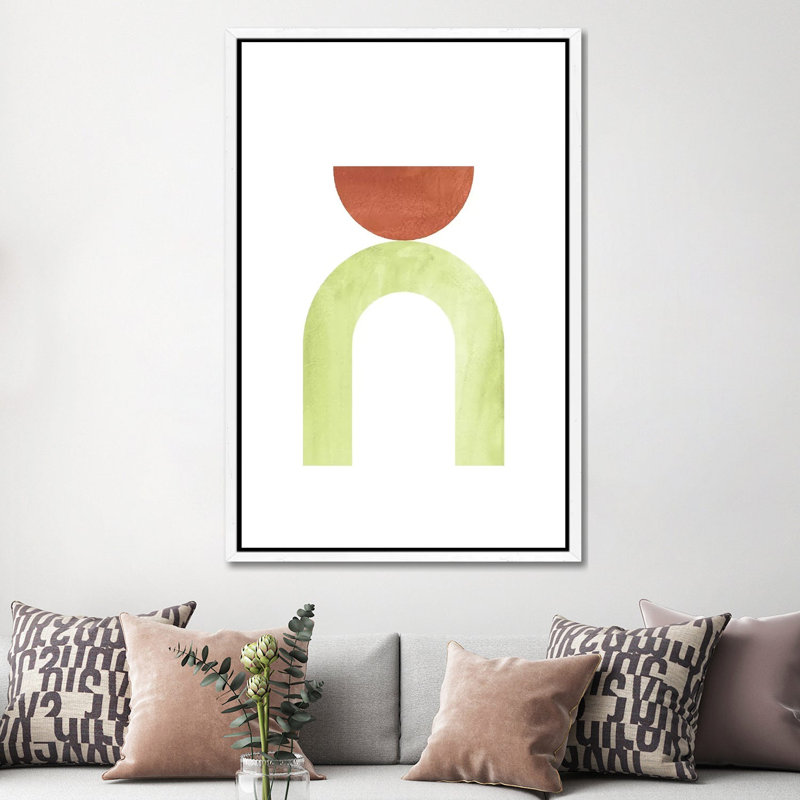Mid Century Modern Shapes by Whales Way - Painting on Canvas, 152.4cm H x 101.6cm W x 3.81cm D, White Framed