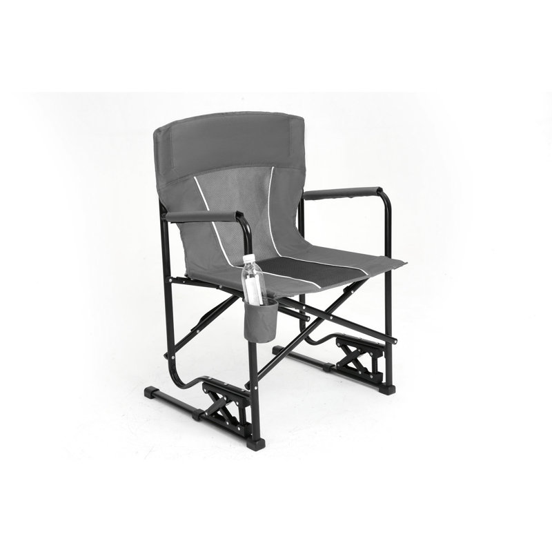 Portable Folding Grey Rocking Chair For Outdoor Fun - With , Drink Holder & Relaxing Back Support Camping Rocker In With Firm Beverage Cozy Padding