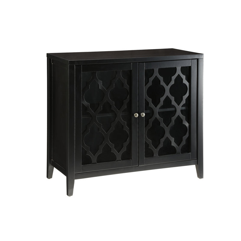 Console noire avec portes en verre et tablette pratique pour vos articles