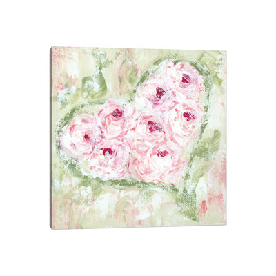 Pink Floral Heart 1 Piece Wall Art on Canvas