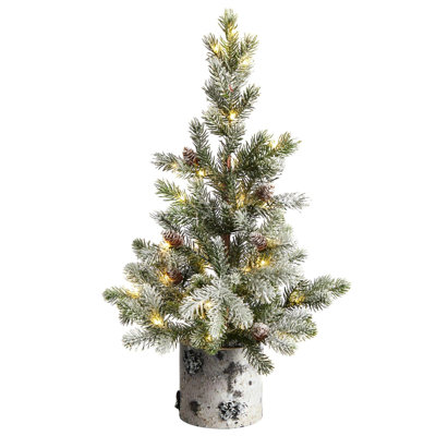 Arbre de Noël floqué artificiel en pot de bouleau décoratif