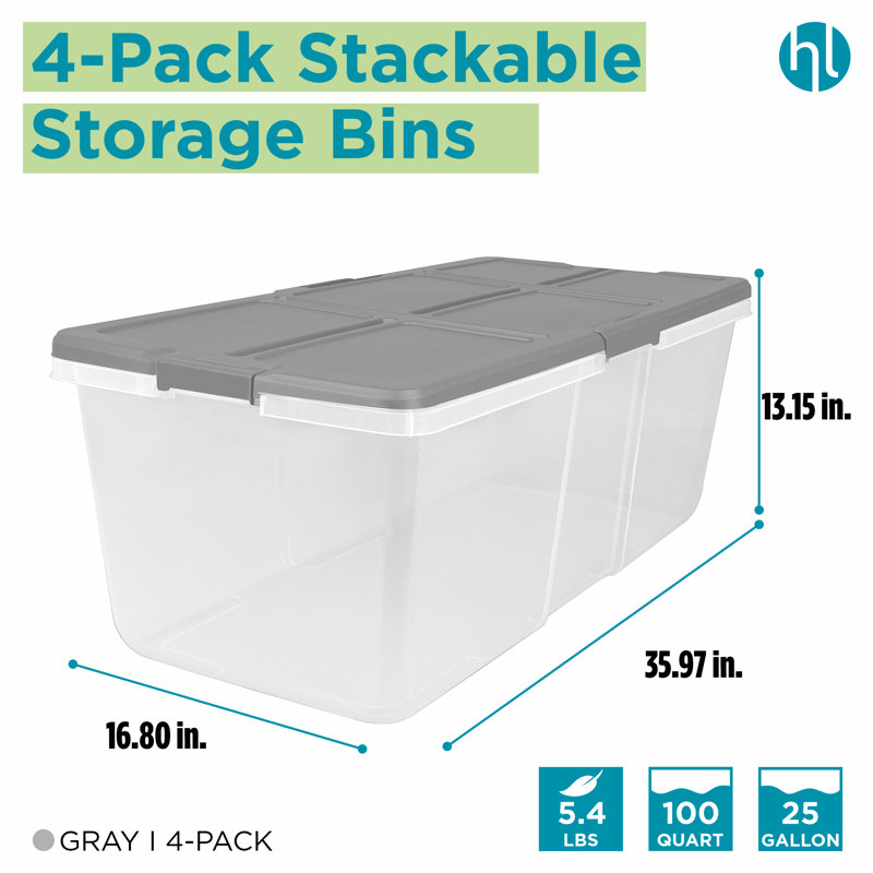 Home Logic Latched Storage Container 100 Qt - 4 Pack
