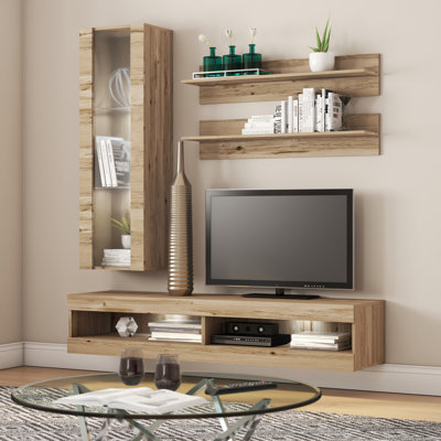Lieb 63" Modern Floating Wall Mounted Entertainment Center with 16-Color LED Lighting, High Gloss Finish