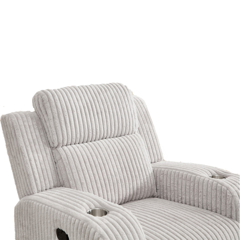 Canapé inclinable 1 place, fauteuil inclinable manuel en velours côtelé, porte-gobelets, canapé inclinable pour le salon gris
