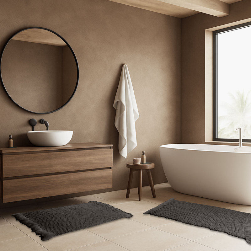 Tapis de salle de bain Lavish Home - Ensemble de tapis de bain gaufré 2 pièces pour décoration de salle de bain Boho - Tapis antidérapants pour douche, baignoire ou meuble-lavabo - Tapis de bain lavables à la machine