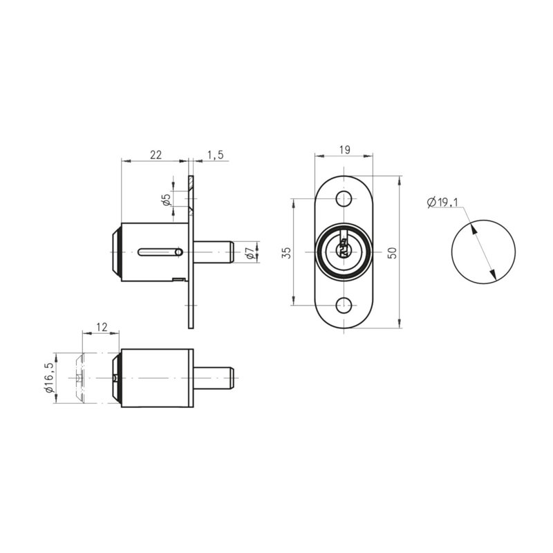 3/4 In (19 Mm) Push-Button Lock  For Max 7/8 In (22 Mm) Panel Thickness - Matte Nickel