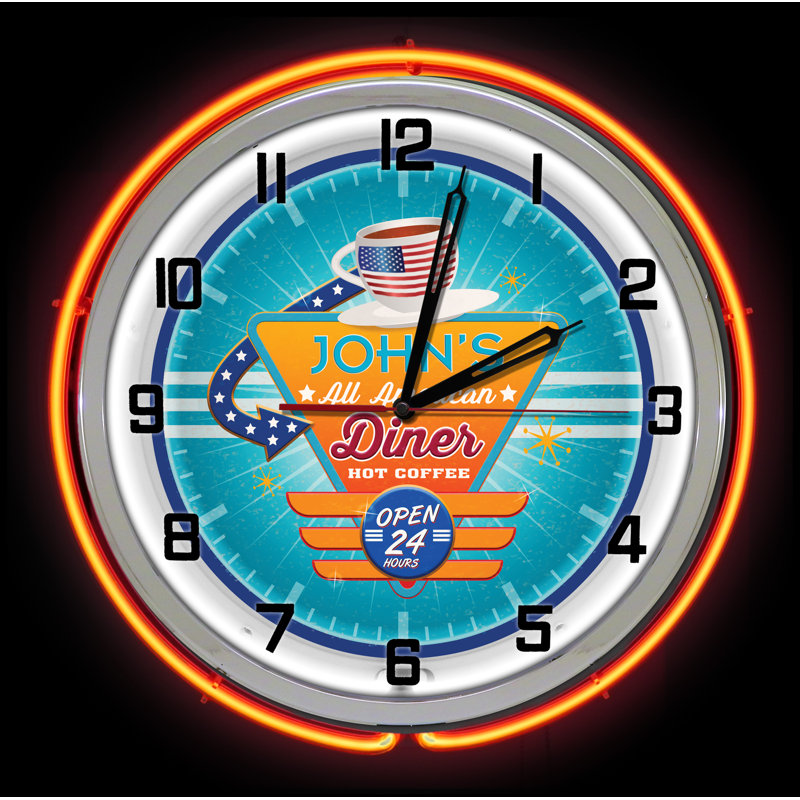 American Diner Retro Neon Wall Clock, Orange