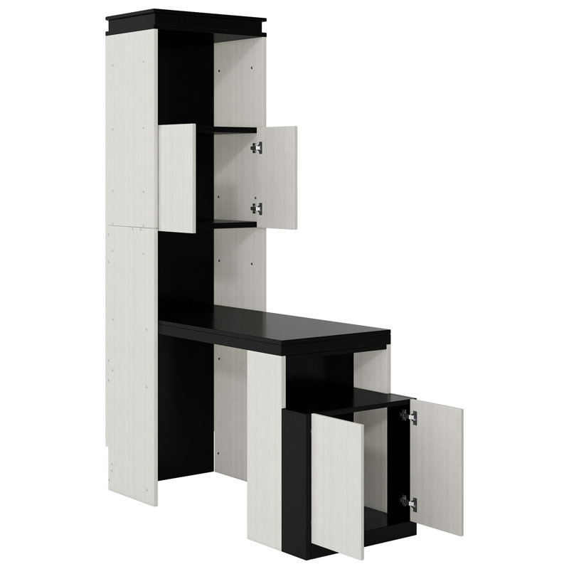 Lit escamotable avec bureau, tablettes et armoires de rangement