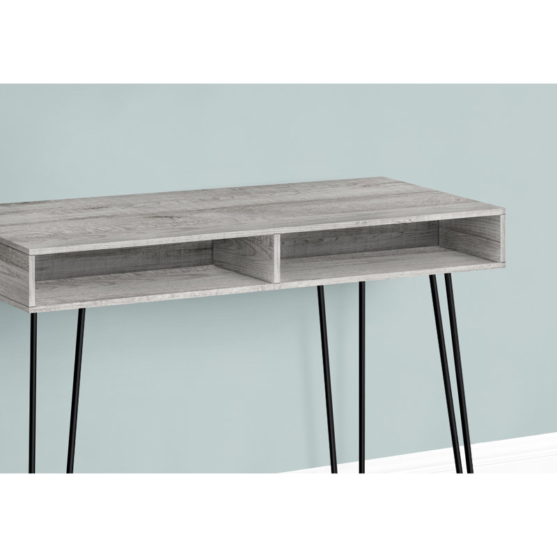 Bureau d'ordinateur 40 po pour espace de travail à domicile, stratifié gris, métal noir, avec compartiments de rangement, poste de travail moderne, l 40 po
