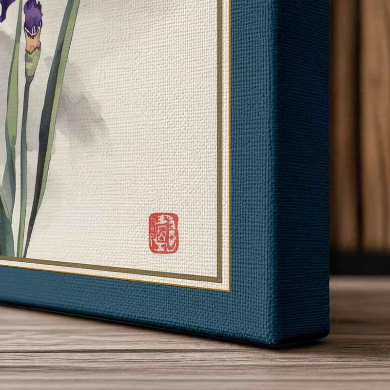 Violet Irises Botanical - Wrapped Canvas, 24x16 - 61.0 x 40.6 cm, Teal Border