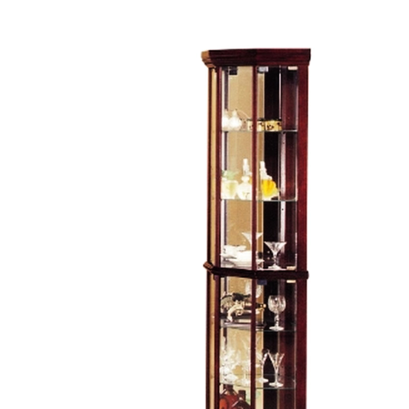 Cherry Finish Curio Cabinet  Corner  - 4 Glass Door Storage, 6 Shelves, 3Mm Mirror Back, Organizes Ornaments Corner Cherry, Doors, 5Mm Enhances Space