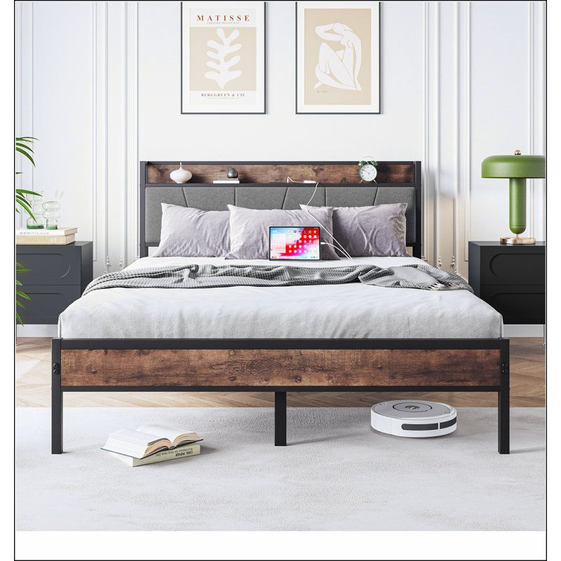 Cadre de lit, tête de lit avec station de charge, Grand lit