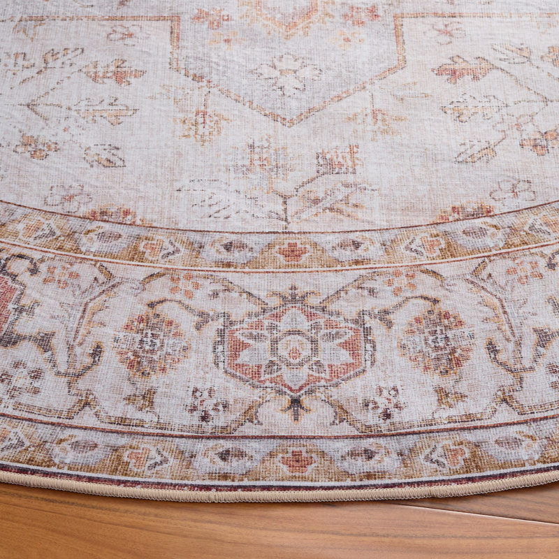 Tucson Windsor Machine Washable Non-Slip Area Rug In Light Grey & Rust, Round 274cm
