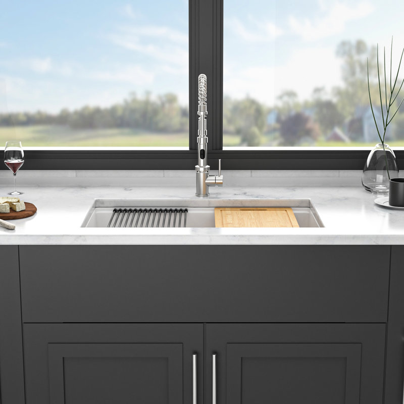 Évier de comptoir de cuisine en quartz 32 po x 19 po blanc - matériau solide, blanc pratique, composite élevé, hygiénique
