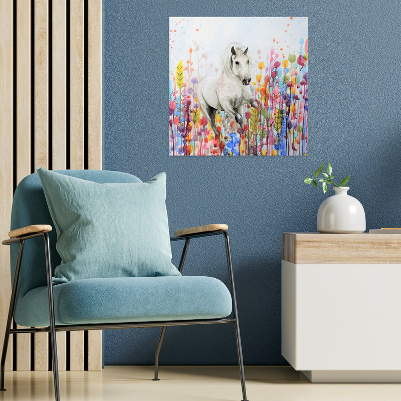 White Horse Vibrant Meadow by Sylvie Demers - Wrapped Canvas Print, 45.72 cm H x 45.72 cm W